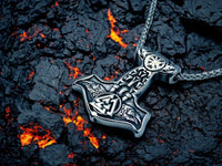Collier Viking Mjölnir Marteau de Thor - Corbeaux Hugin et Munin - Vikingart